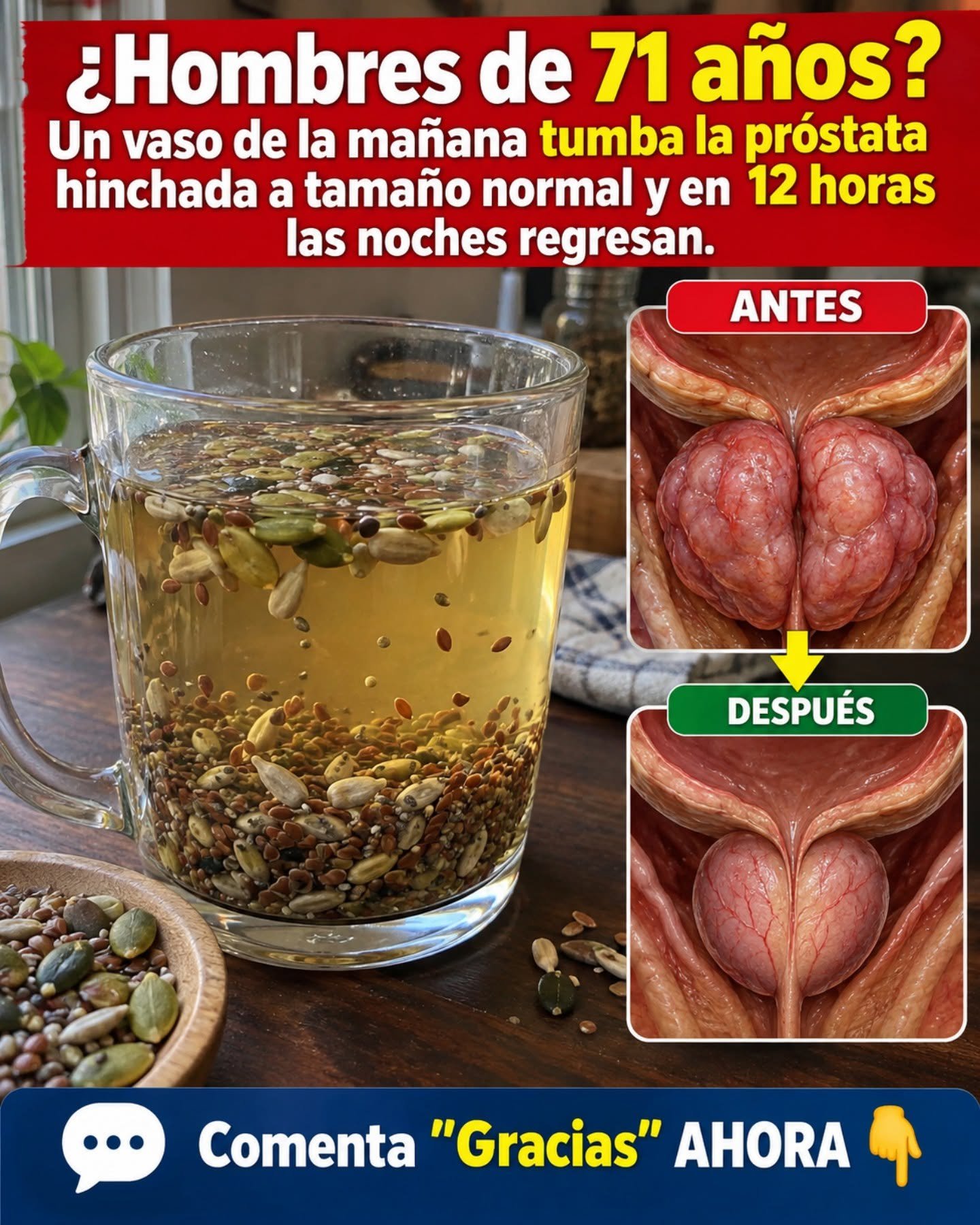 Condición de próstata antes y después de tomar semillas