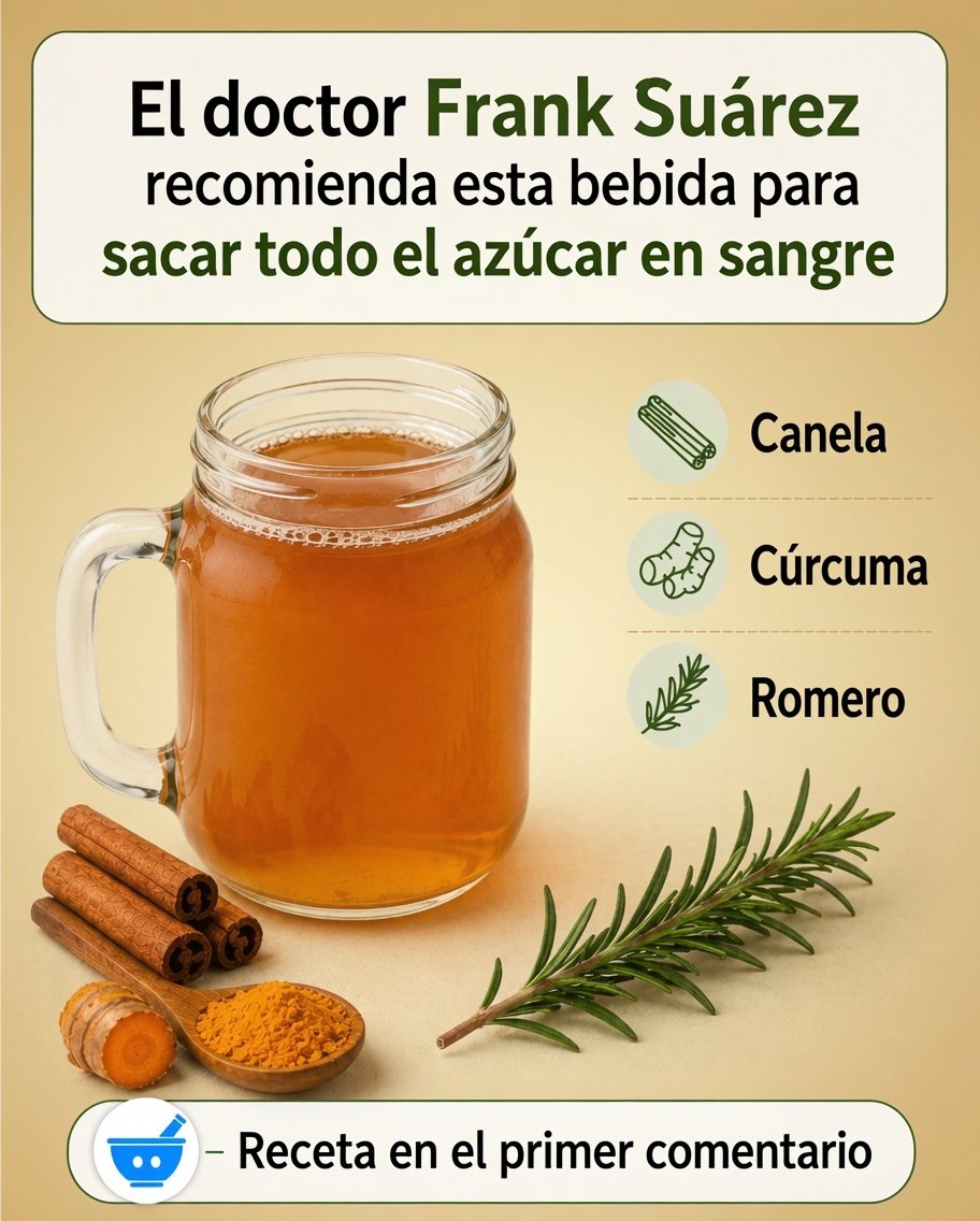 Bebida natural para reducir el azúcar en sangre con canela, cúrcuma y romero