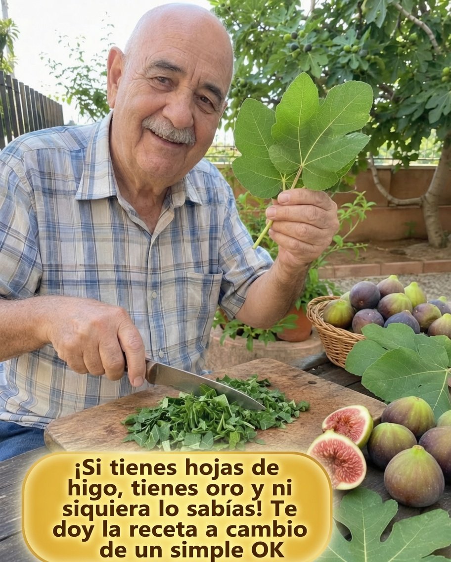 Hombre mayor sosteniendo una hoja de higo