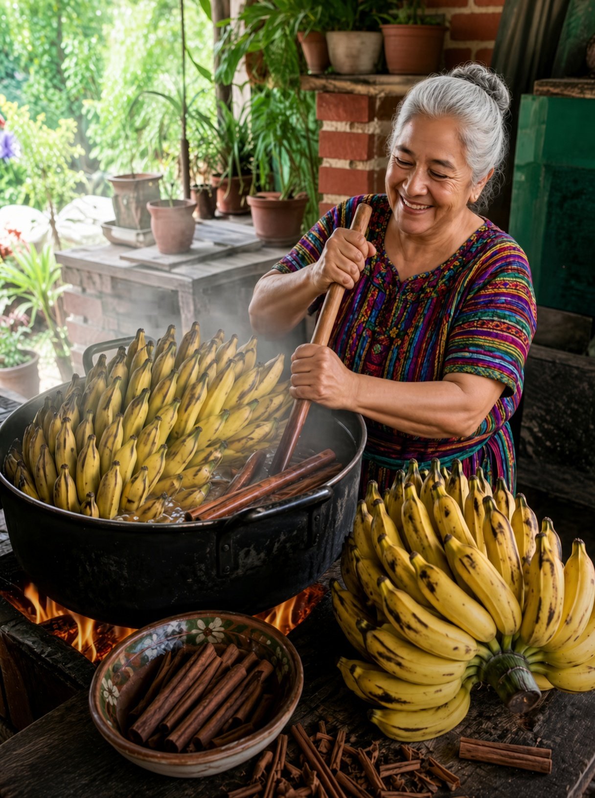 Plátano hervido con canela