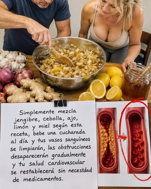 Preparación de la mezcla de jengibre cebolla ajo limón y miel
